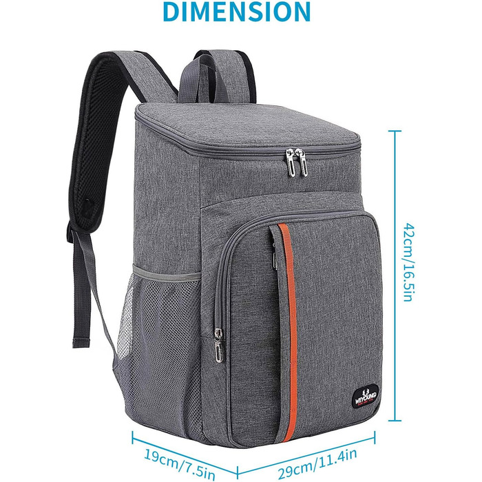 Рюкзак-холодильник HEQUN 23L: Ізольований рюкзак для пікніків, пляжу, подорожей та роботи. Сірий колір.