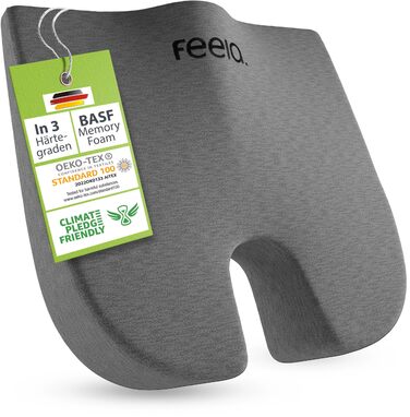 Подушка клиноподібна ортопедична Feela® з ефектом пам'яті для корекції постави та підтримки при ішіасі (сіра, жорстка, 40-60 кг)