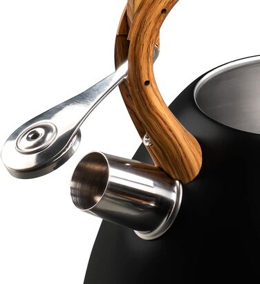 Чайник VILDE 3L з індукційною плитою, нержавіюча сталь, матовий чорний, з імітацією дерев'яної ручки. Підходить для сучасних та традиційних кухонь. Підходить для всіх типів плит, включаючи індукційні.