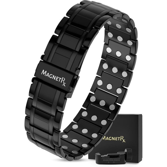 Браслет-магнітотерапія MagnetRX® Titan для чоловіків з трійною силою – титановий магнітний браслет – регульований браслет для чоловіків – магнітний браслет для чоловіків з високоякісною застібкою (чорний)