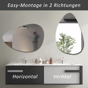 Дзеркало Boromal Spiegel чорне 40x60 см з металевим обрамленням для ванної, туалету, спальні (65x90 см, асиметричний стиль A)