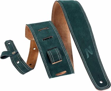 Гітарний ремінь Nefelibata з повного зерна шкіри, 2,5 см, з підкладкою з піни та петлею для кабелю, для акустичної, бас та електрогітари (темно-зелений)
