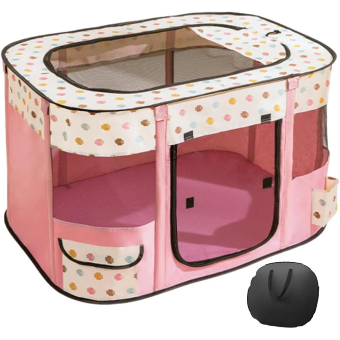 Переносний вольєр для собак та котів 90x70x60 см, рожевий. Зручний вольєр-загон для тварин, переносна клітка для собак та кошенят.