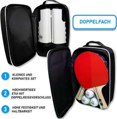 NIRBUN Table Tennis Set with Adjustable Net - Professional Table Tennis Paddles & 3-Star Ping Pong Balls - Portable Set for 2 Players