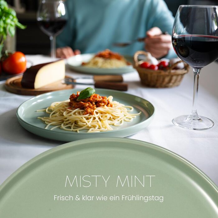 Набір посуду Feinsteinzeug на 6 осіб (18 предметів) — міцний, стійкий до подряпин, бежевий глянцевий | Столовий посуд, тарілки, миски — Magnetiks (Misty Mint, 18 предметів)