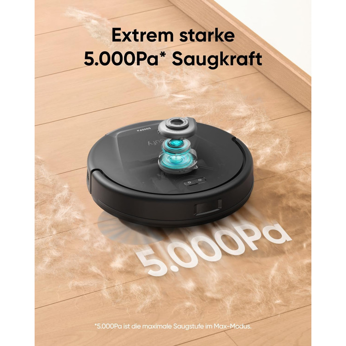 Робот-пилосос eufy L60 з потужністю всмоктування 5000Pa, iPath лазерна навігація, керування через додаток, для прибирання килимів, твердих підлог та волосся