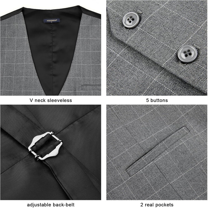 Жилет для костюма чоловічий HISDERN, бавовна, в клітинку, світло-сірий, розмір XL