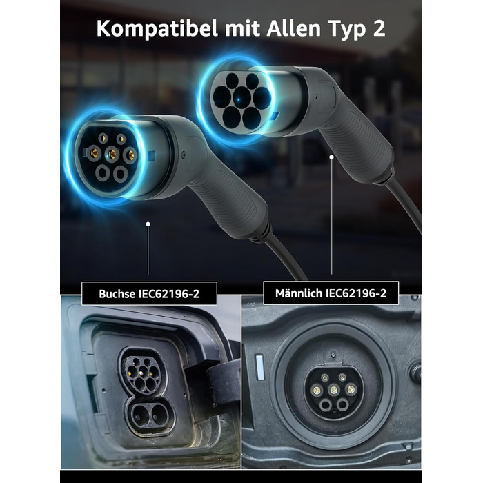 Кабель для зарядки електромобіля Bokman Typ 2, 11kW, 16A, 3-фазний, 8м, Modus 3 (Typ 2 на Typ 2) з сумкою та мікрофіброю