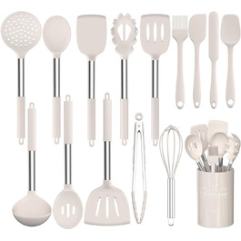 Набір кухонних аксесуарів Umite Chef, 15 предметів, силікон, сірий/хакі, для антипригарного посуду