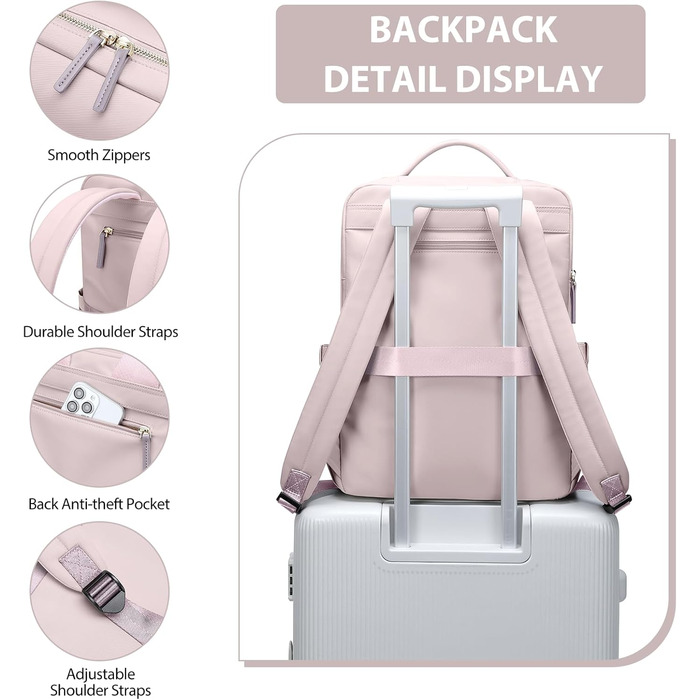 Рюкзак для ноутбука 16 дюймів, водонепроникний, для чоловіків та жінок, для школи, подорожей та велосипеда (Сірий, Рожевий)