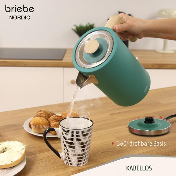 Набір для сніданку Briebe Nordic: тостер на 2 тости з підставою для бургерів та електрочайник 1.7л, 6 режимів підсмажування, зелений