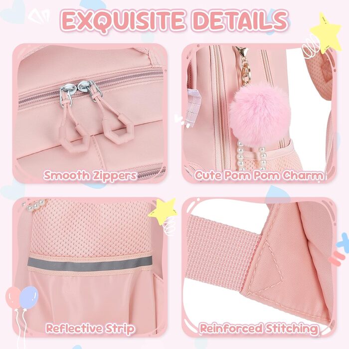 Шкільний рюкзак для дівчаток (3 шт.): рюкзак, ланч-бокс, пенал. 3-5 клас. Рожевий