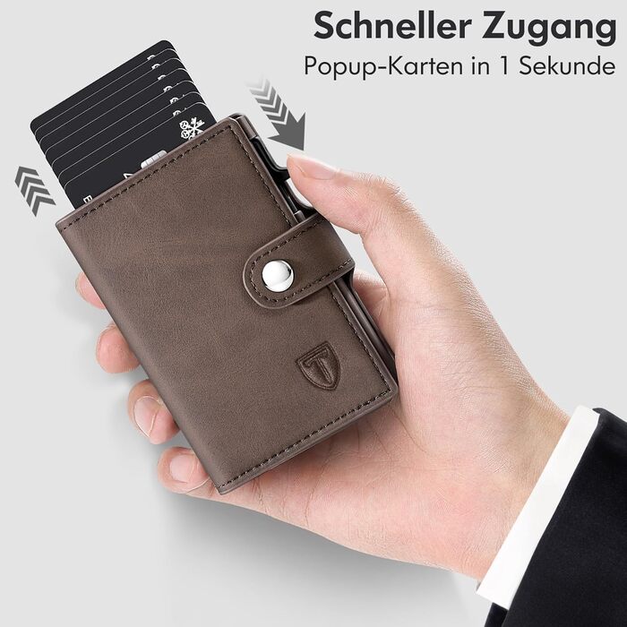 Тонкий гаманець TENBST з відділом для дрібниці, RFID захистом, з екошкіри, для чоловіків, автоматичний висувний картхолдер, коричневий, класичний