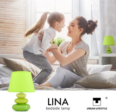 Торшер 'Ліна' - керамічна настільна лампа з абажуром з тканини, сумісна з LED, цоколь E14, 230V, зелений колір