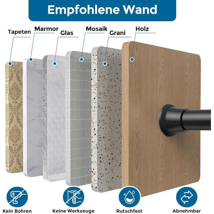 Штанга для душу AIZESI без свердління, 60-120 см, чорна, телескопічна, для вікна, шафи, ванної кімнати