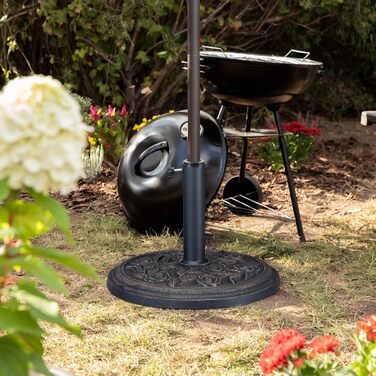 Relaxdays Parasol Stand, Rose Design, for Pole 35 / 38 / 48 mm, windproof, stable, resin, black-gold