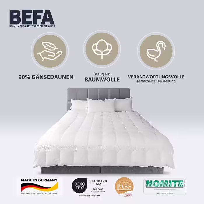 Літня пухова ковдра BEFA NATUR 155x220 см з 90% гусячого пуху, 10% пера, для алергіків, сертифікат Öko-Tex 100, Downpass, Німеччина (2 шт.)