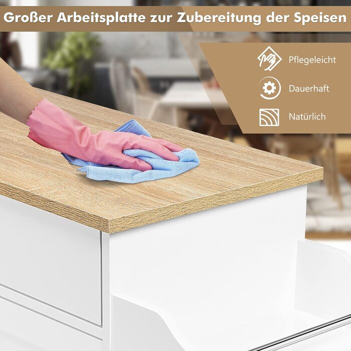 Кухонний візок Giantex на колесах з робочою поверхнею, білий, 116 x 40 x 85 см