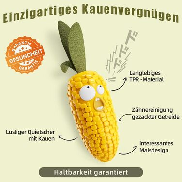 HETOO Dog Toy, indestructible, robust, squeaky, chew toy for aggressive chewers, large and medium dog breeds, dental care (Large, Corn Yellow)
