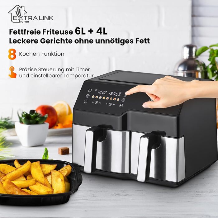 Фритюрниця Extralink 1400W Airfryer 4.2L з 10 функціями, LED-дисплеєм та економним споживанням енергії