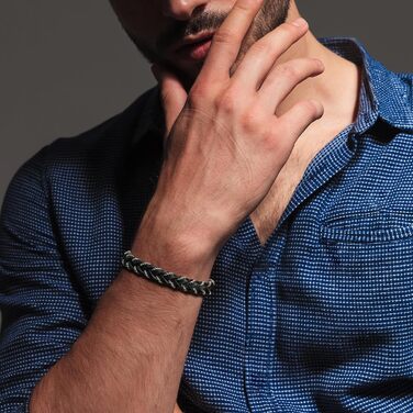 Чоловічий шкіряний браслет Casisto.J з нержавіючої сталі, плетіння, гравіювання, скандинавський стиль, чорний/сріблястий/золотий, з магнітною застібкою, у подарунковій коробці