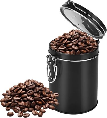 Кавова банка з нержавіючої сталі 450 мл з клапаном, вакуумна, для кави, чаю, горіхів, какао, чорна