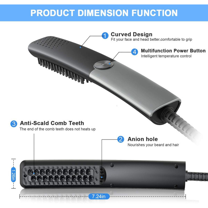 Lidasen 2-in-1 Electric Beard and Hair Straightener Brush - Premium Ionic Hair & Beard Straightening Kit