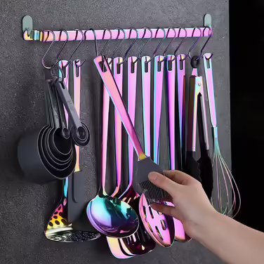Kyraton Rainbow Kitchen Utensils Set - 37 Piece Stainless Steel Kitchen Helper Set with Titanium Rainbow Coating, Kitchen Tool Set with Utensil Holder, Cooking Spoon Set Dishwasher Safe