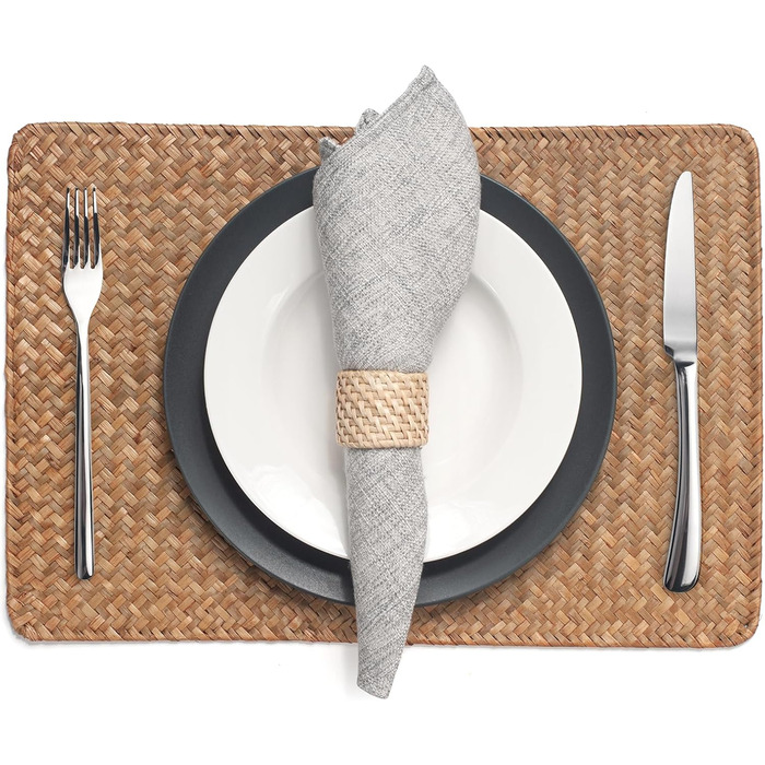 Set of 6, Rectangular Placemats made of Natural Seagrass, 43 x 30 cm, Woven Rattan Placemats for the Dining Table