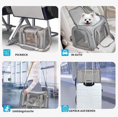 Транспортна сумка для кота та собаки, переноска для собак, складана переноска для котів, портативна, до 5 кг, переноска для середніх собак та котів (M, сіра) 43 x 28 x 28 см