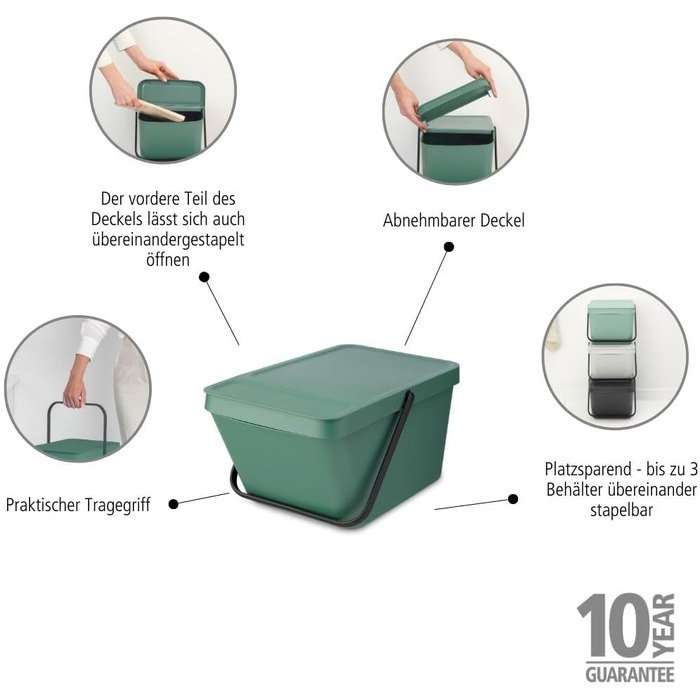 Сміттєвий кошик з кришкою Brabantia Sort & Go 16-20 л, для сортування відходів та тари, світло-зелений (Fir Green)