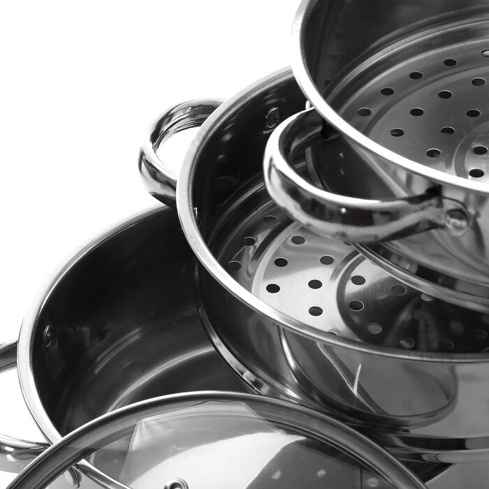 Паровар Premier Housewares з нержавіючої сталі, скляною кришкою, 28 x 22 x 25 см, сріблястий