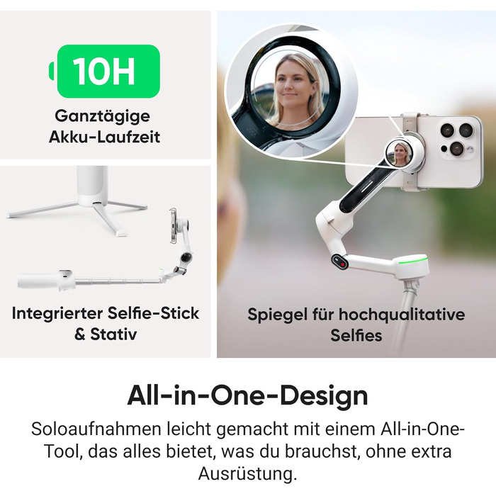Insta360 Flow 2 Pro Creator Bundle Gray: Стабілізатор для смартфона з Apple DockKit, 360° трекінг, інтегроване статіво/селфі-стік, мобілізатор для влогів та подорожей