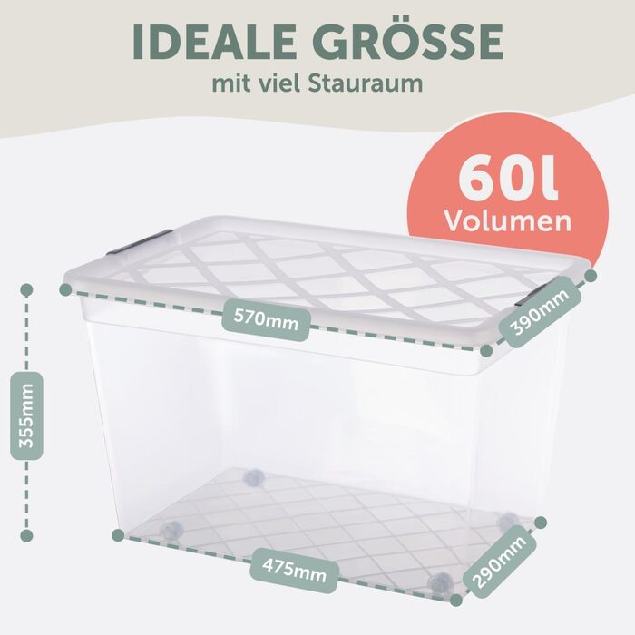 Blumtal Storage Box with Lid 32L made of Plastic - Storage Boxes 36.5x36x26.5 cm - Storage Boxes made of 100% New Material with Closure Clips - Storage Boxes with Lid (60 Liters, 4-Piece Set)
