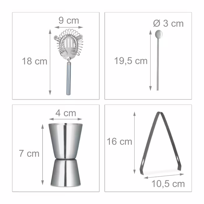 Relaxdays Stainless Steel 5-Piece Cocktail Set