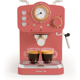 CREATE / THERA MATT RETRO /Espresso Machine Cream White Matt and Wood /Semi-Automatic, with a 15 bar pump and 1100W, 1.25L water tank, for ground coffee, 55 mm ESE pads (Terracotta Matt - Wood)