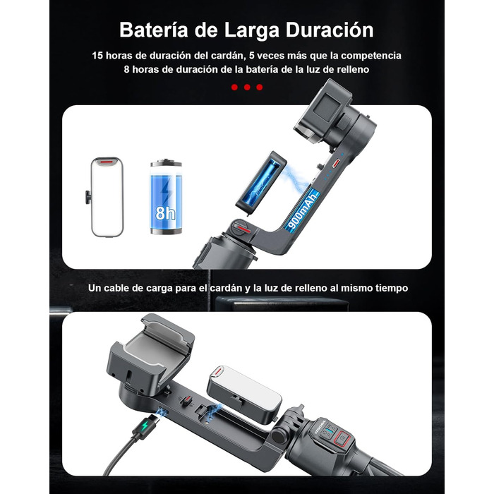 Штатив-стабілізатор KOSCHEAL A10 для смартфонів з підсвічуванням та пультом ДУ, 360° оберт, для iPhone та Android, для зйомки Vlogs та TikTok - Чорний