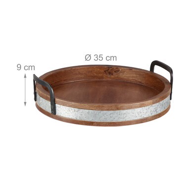 Relaxdays Mango Wood Tray with Metal Rim