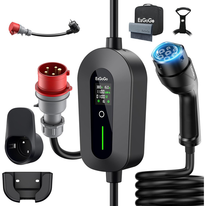 Мобільна зарядна станція Wallbox 11 кВт (3-фазна) з кабелем 7м, роз'єм Type 2, CEE 16A, адаптер-сет | Зарядка для електромобілів та PHEV | IP65, 6/8/10/13/16A