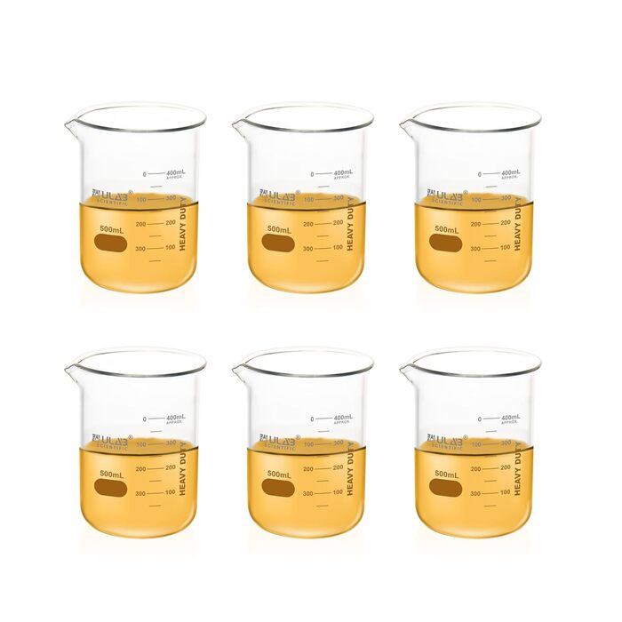 6 Pieces Berker 500ml Glass Beakers, Borosilicate Glass Beaker with Graduations, Glass Beaker Set for Laboratory, Kitchen, School UBG1038
