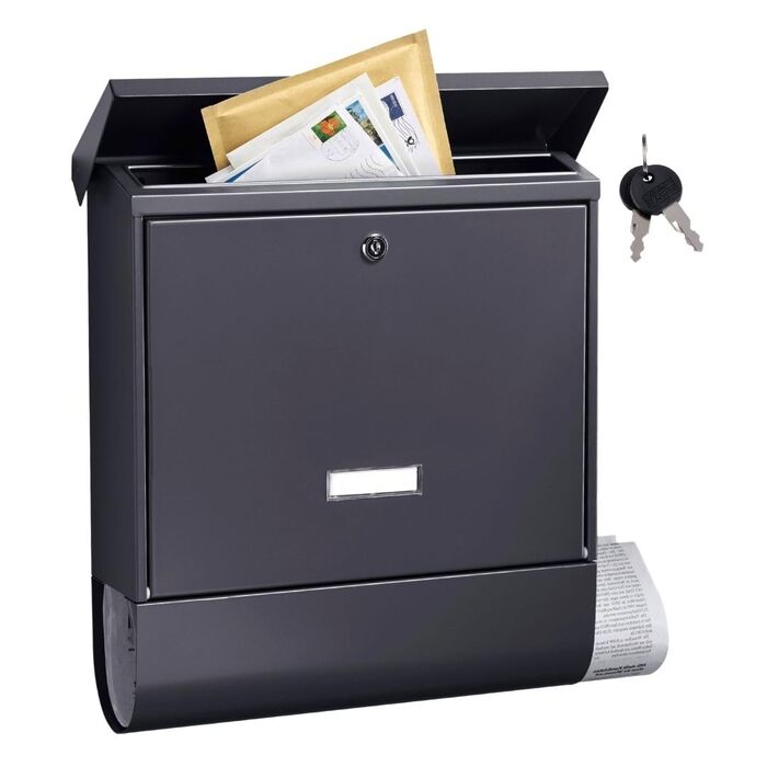 Поштовий ящик Burg-Wächter AMZ 2500 NI антрацит з газетницею та табличкою для імені, формат DIN C4, 2 ключі, нержавіюча сталь
