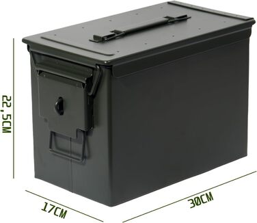 Ammunition Box, US Ammo Box, Cartridge Box, Lithium Battery Storage Box, Ammunition (Lockable - 28cm) (Security Ring - 30cm)