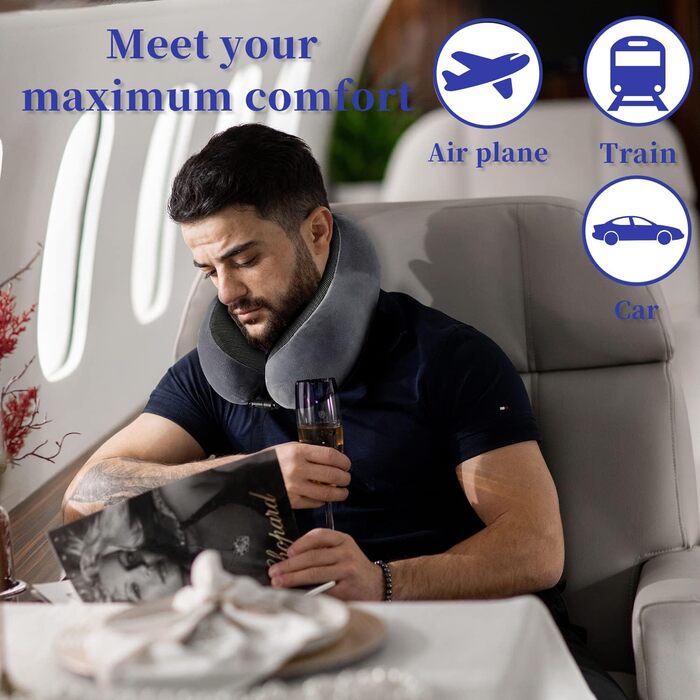 Подушка для шиї Poligono для подорожей: компактна, з піною з пам'яті, для літака, м'яка та комфортна (темно-сіра)