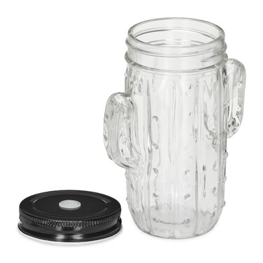 Relaxdays Set of 8 Cactus Drinking Glasses with Straws