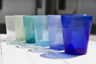 Villa d'Este Home Tivoli Cancun/Marea Set of 6 Water Glasses, 330 ml, made of hand-blown glass, with shades of blue