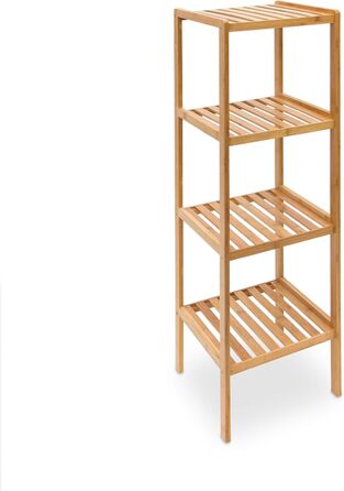 Relaxdays Bamboo Shelf, Standing Shelf for Bathroom & Kitchen, Bamboo Shelf with 4 Open Shelves, WHD 110 x 34 x 33 cm, Natural, Brown