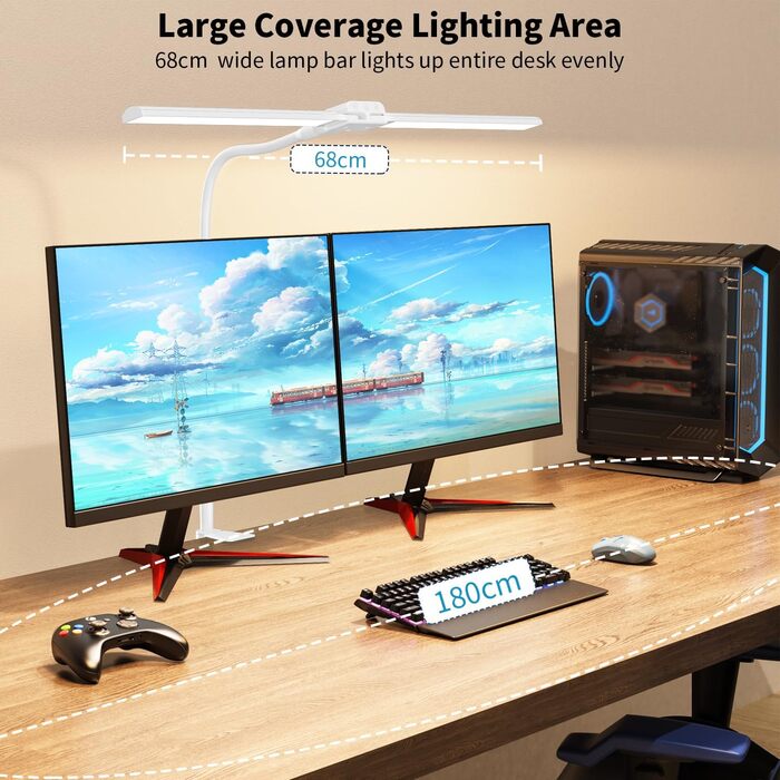 LED лампа для столу KableRika Doppelkopf з регулюванням яскравості, для офісу та дому, захист очей, гнушкий «лебединий» шийка, 4 режими кольору, сучасний дизайн