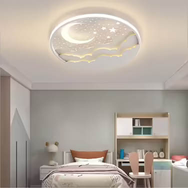 LED Ceiling Lamp Star Moon Ceiling Light for Kids Acrylic Lampshade Stepless Dimming with Remote Control Ultra-thin 6Cm Bedroom Ceiling Kindergarten Lighting - D40cm, 40W, White