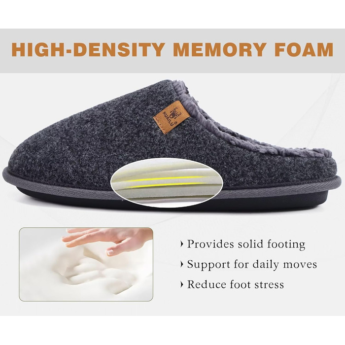 Чоловічі фетрові домашні тапочки KuaiLu: теплі, зручні, з м'якою підкладкою. Зручні для дому та вулиці, антиковзаюча підошва, розмір 43 EU, сірий колір
