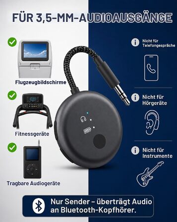 Bluetooth-адаптер для літака Avantree SoundJet R1 для AirPods та бездротових навушників, 25 годин роботи, металевий чорний